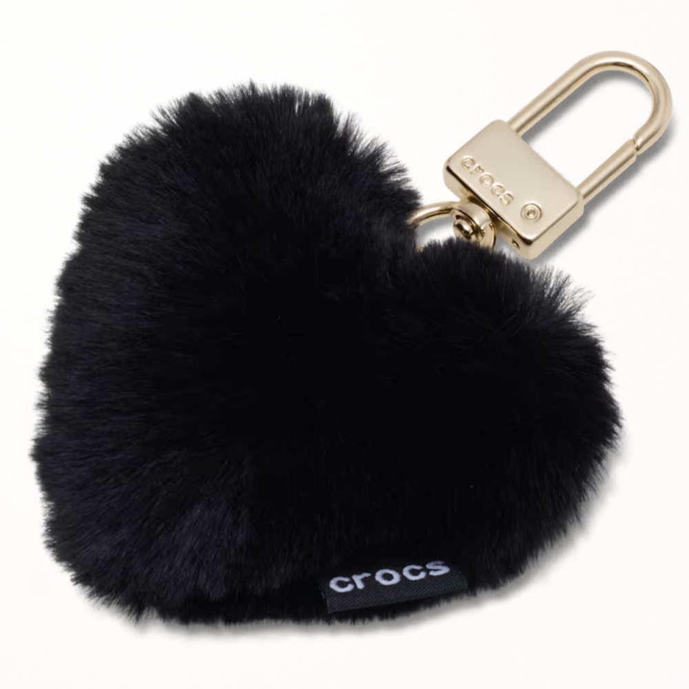 CROCS Black Fluffy Heart Key Holder / Bag Charm